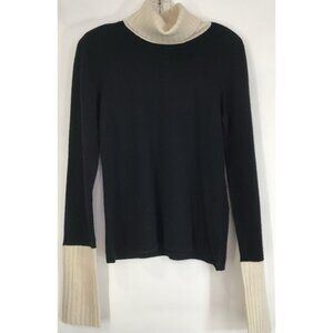 Magaschoni Cashmere Sweater Turtleneck Womens Size Large Black Ivory Long Sleeve